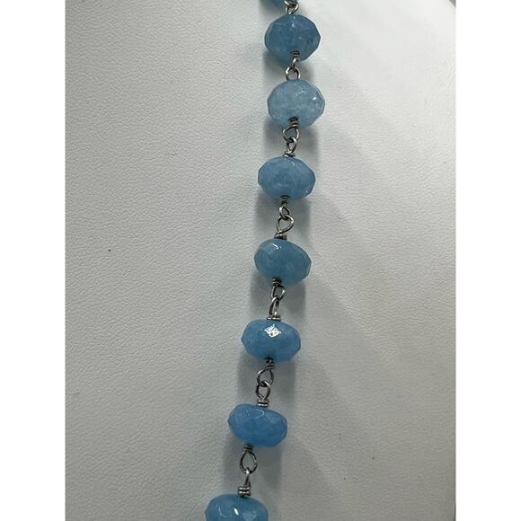 Sara Blaine Willow House Blue Jadeite Jade Sterling Single Strand Necklace - Picture 7 of 10